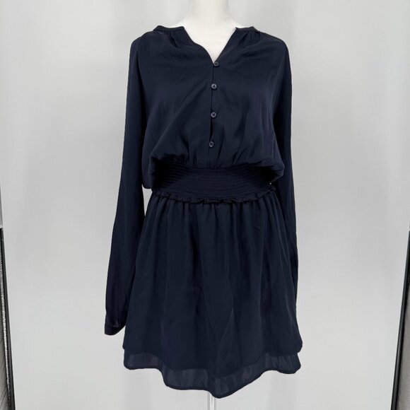 Quince Dresses & Skirts - Quince Washable Stretch Silk Tiered Mini
Dress Navy Blue Size Medium NWT